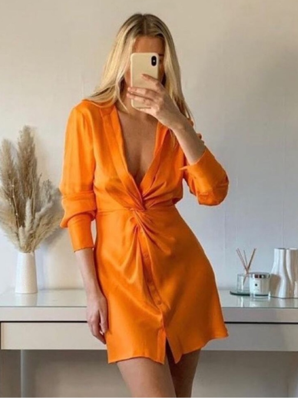 Zara Orange Satin Knot Mini Dress New with Tags Size S Sexy Date Night Concert
